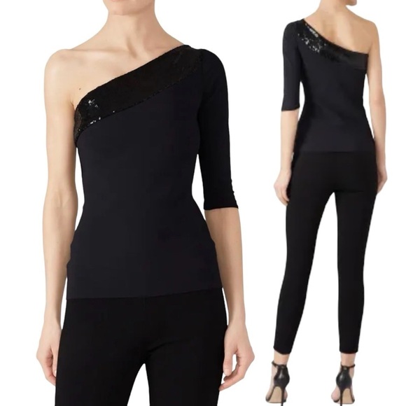 Chiara Boni La Petite Robe di One Shoulder Sequined Top in Black 48 US 12 - Picture 1 of 10